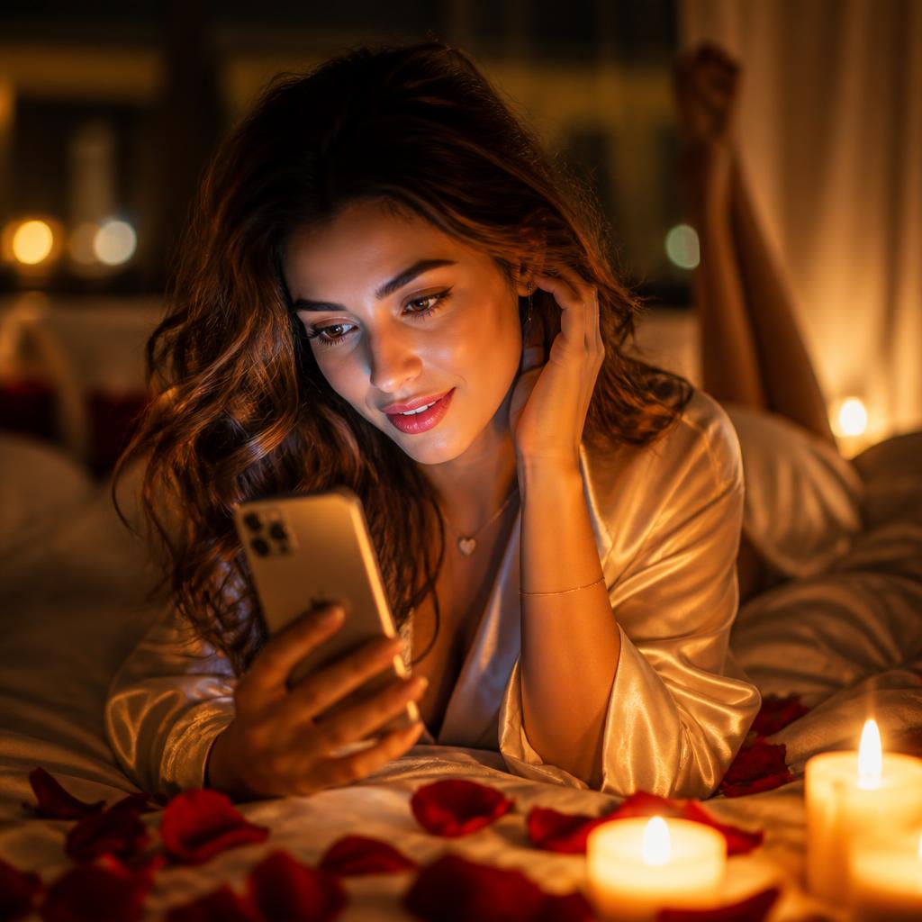 Young woman smiling on a romantic video call