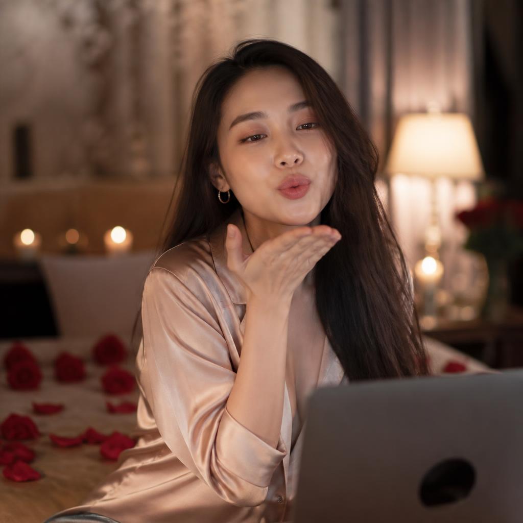 Woman blowing a kiss during a video call